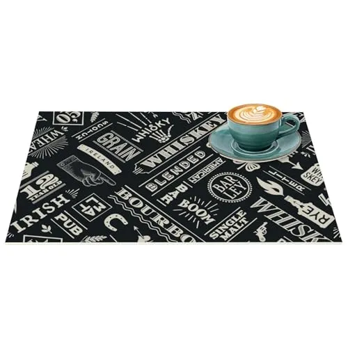 Platzset Tischset abwaschbar PVC Platzdeckchen rutschfest Tischuntersetzer Hitzebeständig Esstisch waschbar für drinnen & draußen Whisky Anthrazit 35x50cm