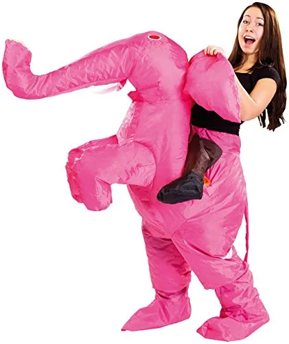 Playtastic Aufblasbarer Anzug: Selbstaufblasendes Kostüm Rosa Elefant (Aufblasbares Halloween Kostüm, Selbstaufblasende Fasching-Kostüme, Ventilator)