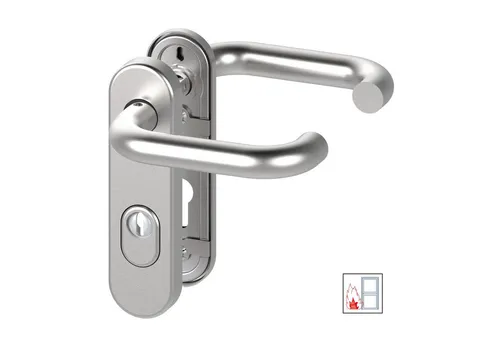 BASI Türbeschlag Drücker-Garnitur, Feuerschutzbeschlag aus Edelstahl - Robuster Feuerschutzbeschlag für Türen mit 44-66 mm Stärke, ideal für Brandschutz- und Zimmertüren. Einfache Montage mit Anleitung und Befestigungs-Set.