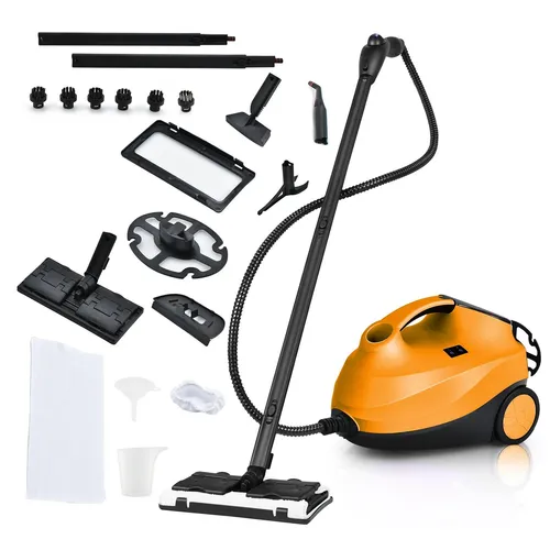 COSTWAY Dampfreiniger 2000W, max. 4 bar Dampfdruck, mit 19 Zubehör, 5 Min. Aufheizzeit, bis zu 108℃, 1,5L Tank, LED Warnlicht, Orange