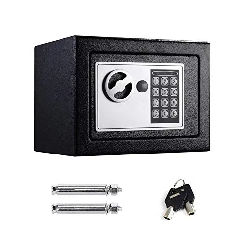 Tresor Wandtresor Möbeltresor mit Elektronikschloss Zahlenschloss und Schlüssel Mini Tresor mit Code Starker Haltbarer Stahl Safe 4.6L - Schwarz
