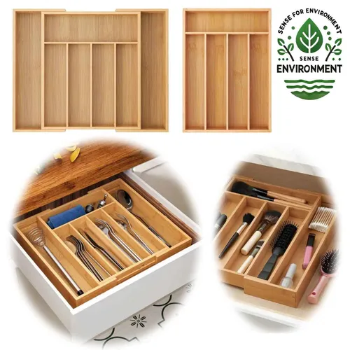 Holz Besteckkasten Bambus 28-45cm ausziehbar Schubladeneinsatz Küchen Organizer