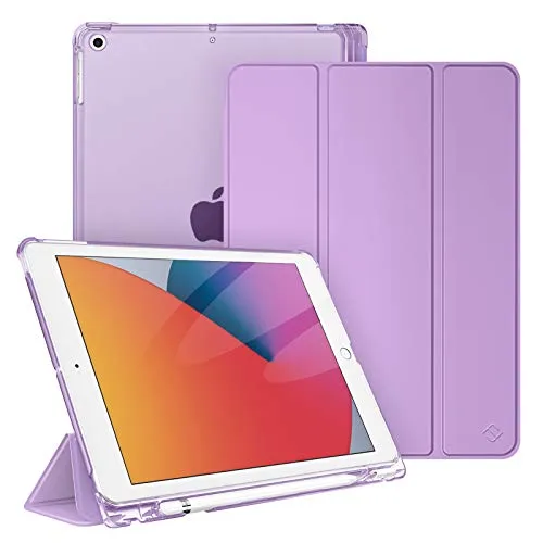 Fintie Hülle für iPad 9. Generation 2021/8. Gen 2020/7. Gen 2019 10.2 Zoll mit Stifthalter, ultradünne leichte Schutzhülle mit transparenter Rückseite und Auto Schlaf/Wach Funktion, Lavendel