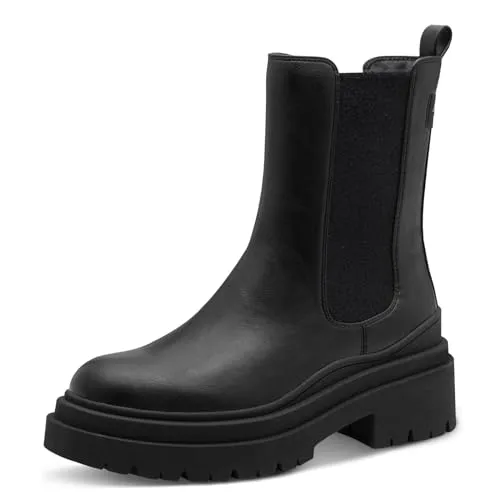 Tamaris Damen Stiefel Vegan schwarz 37 - Wanderschuhe mit Plateau-Design und 60 mm Höhe, ausgestattet mit einem weichen Touch-it-Fußbett für individuellen Komfort. Ideale Begleiter für Herbstspaziergänge und urbanen Casual-Chic.