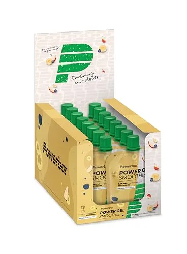 PowerBar PowerGel Smoothie Banana Blueberry - 16x90g - Kohlenhydrat-Präparate mit 65% Früchten, vegan und ideal für Sportler. Liefert 30g Kohlenhydrate pro Beutel für optimale Energie während des Trainings.