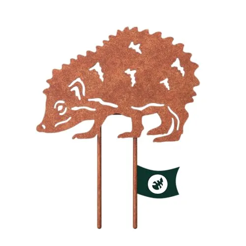 VERDOBA Igel Gartenstecker Rost - Igel Deko Rost - Gartenfigur als Deko für Garten - Herbstdeko aus stabilem Eisen mit Rostpatina - Rostdeko für den Garten, Balkon & Terrasse