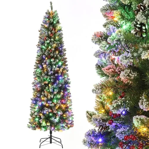 230cm Weihnachtsbaum mit 350 Beleuchtung,RGBW 9 Lichtmodi, Vorbeleuchteter künstlicher Weihnachtsbaum PVC,Einfacher Aufbau für Weihnachten Deko