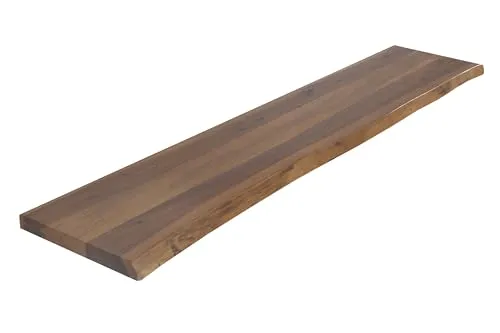 SAM Holzplatte 140x25 cm, Akazienholz massiv 30mm cognacfarben, Tischplatte einseitig Baumkante lackiert, Holzplatte für Schreibtisch, Beistelltisch oder Couchtisch