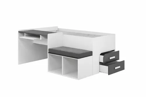 Deine Möbel 24 Jugendbett MULTI Multifunktionsbett mit Schreibtisch und Stauraum - Multifunktionsbett MULTI 90x200 cm – die optimale Lösung für kleine Räume. Es kombiniert Bett, Schreibtisch und Stauraum in einem kompakten Design und sorgt für viel Ordnung im Kinderzimmer.