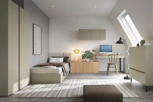 Deine Möbel 24 Jugendzimmer-Set LIBU A Kinderzimmer-Set Kindermöbel für Kinder Jugendliche, (Set, 5-tlg., inkl. Kleiderschrank Bett Wandregal Schreibtisch Kommode), LIBU-Kollektion Beige Eukalyptus Eiche 3+13+12+10+9