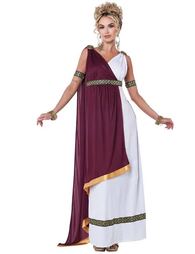Römische Kaiserin Kostüm für Damen - Antik Bordeaux-Weiß - L (42/44) - Elegantes Kostüm für Damen, ideal für antike Themenabende oder Kostümpartys. Verleiht Ihnen das majestätische Aussehen einer römischen Kaiserin mit aufwendigen Details und perfektem Sitz.