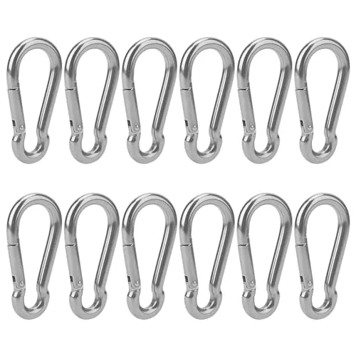 ZEONHAK 12 Stück M8 Edelstahl-Karabinerhaken, 80 x 40 mm, 304 Edelstahl, Federverschluss, Karabinerhaken, Metall-Clip-Verbinder für Outdoor, Camping, Angeln