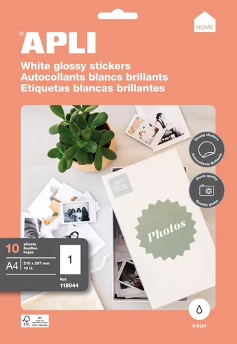 APLI Hochglanz-Etiketten, 210 x 297 mm, weiß