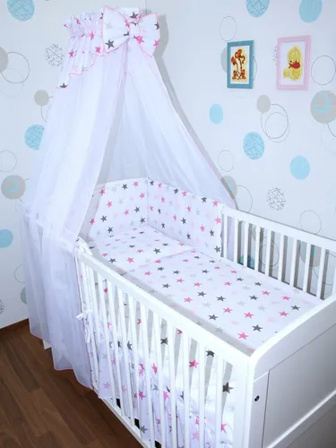 Primawela Babybettwäsche Baby Bettset - 6 teiliges Set mit Chiffon Himmel Bettwäsche Nestchen