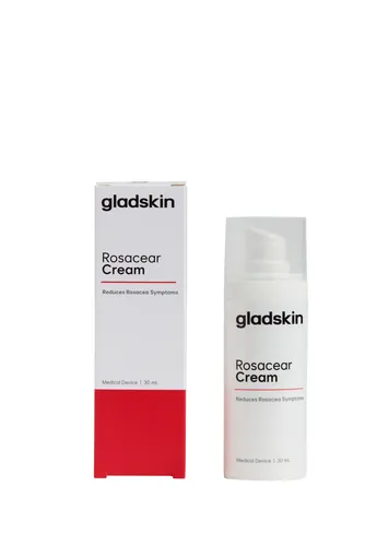 Gladskin ROSACEAR Cream* - Feuchtigkeitsspendende Gesichtscreme für rosacea-neigende Haut (30ml) - Medikamente zur Behandlung von Ekzemen, Schuppenflechte & Gesichtsrose. Reduziert Gesichtsrötungen und Pusteln, hypoallergen und dermatologisch getestet.