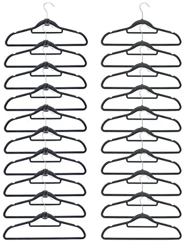 EYEPOWER 20 Samt Kleiderbügel 10 Haken-Organizer Antirutsch Hemden-Bügel Anzugbügel Platzsparend rutschfest Dunkelgrau