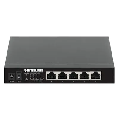 Intellinet 561921 Ethernet Switch PoE+ 5 Anschlüsse 2.5G - Router & Netzwerk Switch mit 5 ultra-schnellen 2.5G RJ45-Anschlüssen, ideal für PoE-Geräte wie IP-Kameras und VoIP-Telefone, bietet 55 W Power over Ethernet.