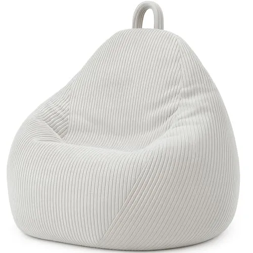 bananair - Sitzsack Cord für Kinder, Weich & Bequem, Maschinenwaschbarer Bezug, Gaming Sitzsack mit Schaumstoffflocken Füllung, Bean Bag (80x70 cm, Hellgrau)