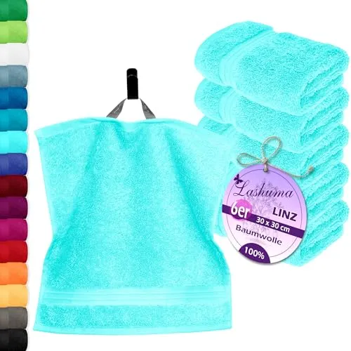 Lashuma Handtücher Set Türkis 6x Seiftücher 30x30 cm in türkis von Lashuma