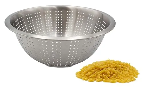 mucHome Edelstahl Nudelsieb mit Griffleiste und Standfuß, Durchmesser 27,5 cm, spülmaschinenfest, Seiher, Sieb