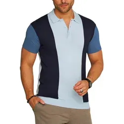 SOULSTAR Poloshirt S2BALVI Herren Basic Kurzarm Knit Polo Hemd Feinstrick Kontrast blau XL