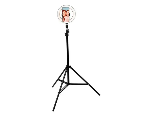 Grundig Selfie Ringlicht ⌀20cm mit Einstellbarem Stativ 210cm - Studioscheinwerfer mit 80 LED für perfekte Beleuchtung. Flexibles und höhenverstellbares Stativ sorgt für ideale Aufnahmewinkel.