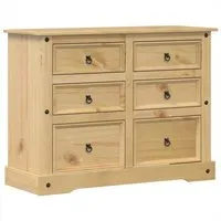 vidaXL Kommode Corona 112x48x91 cm aus Kiefer-Massivholz - Rustikale Kommode aus robustem Kiefernholz mit 6 Schubladen für reichlich Stauraum, pflegeleicht und ideal für jedes Zuhause.