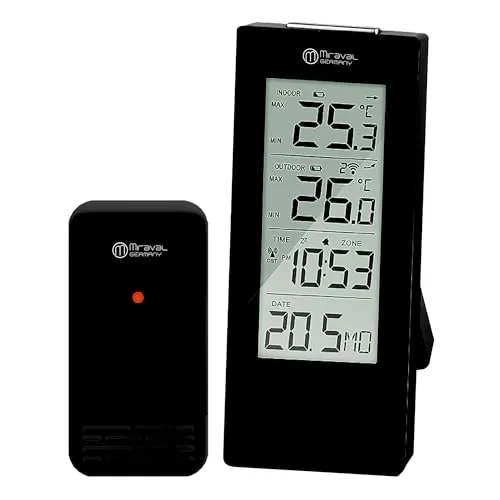 Miraval Funk-Wetterstation mit Außensensor, LCD-Display, Innen- und Außentemperatur, Uhrzeit, Datum, Weiß/Schwarz (Schwarz)