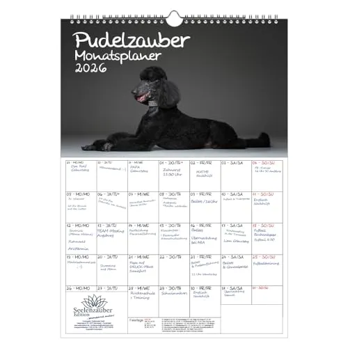 Pudelzauber Planer DIN A3 Kalender für 2026 Welpen und Hunde - Seelenzauber