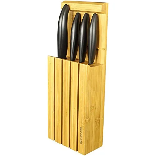 Kyocera Bamboo Messer + Messerblock Nr. Knife Block Set - Küchenmesser Set mit stilvollem Bamboo Messerblock, ideal für präzises Schneiden und eine elegante Küchenausstattung.