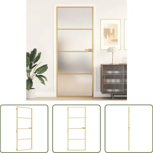 The Living Store Innentür Schlank Golden 83x201,5 cm Hartglas und Aluminium