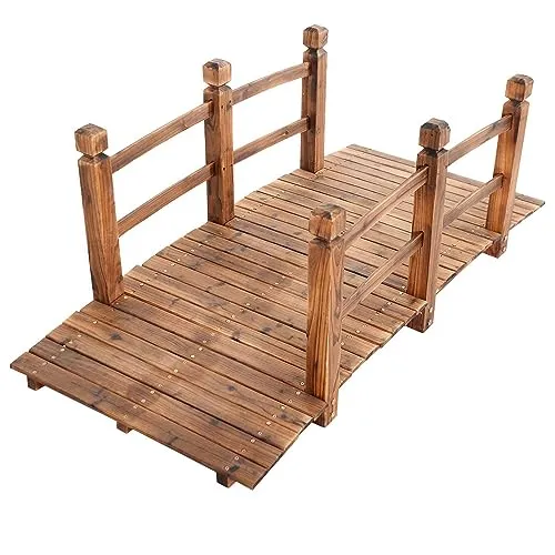 DREAMADE Holzbrücke für Garten - Dekorative Teichbrücke aus massivem Tannenholz mit Geländer - Gartenbrücke aus robustem Tannenholz, ideal für dekorative Akzente und hohe Stabilität bis 100 kg. Einfach zu montieren und perfekt für jeden Garten.