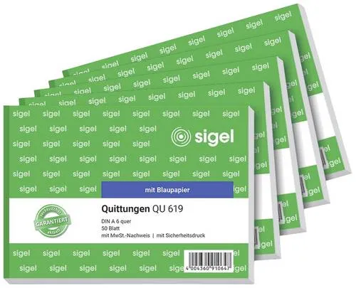Sigel 619Q5 Quittungsblock DIN A6 quer Anzahl der Blätter: 50 5St.
