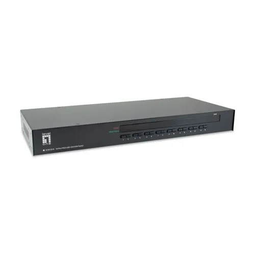LevelOne KVM-3216 16-Port KVM Switch - 16-Port PS/2-USB VGA KVM Switch, ermöglicht die Steuerung mehrerer Computer von einem Arbeitsplatz aus, ideal für Serverräume und IT-Umgebungen.