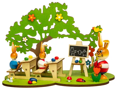 SIKORA OD20 Osterdeko - Farbenfrohe Holz Osterhasen Figuren Hasenschule - Sammlerfiguren: Detailreiche Osterhasen Schule aus Holz, fröhliche Farben und liebevolle Gestaltung, ein Highlight für jede österliche Dekoration.