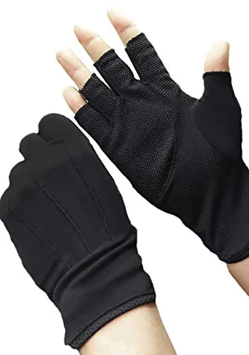 JIAHG Sommer Halbfinger Handschuhe Baumwolle Fahrradhandschuhe Kurz Spitzenhandschuhe Anti-Rutsch, Anti-UV Schutz, Dünn Sonnenschutz, Einheitsgröße, Schwarz A