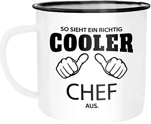 MoonWorks Emaille Tasse Becher So sieht ein richtig ein richtig cooler (style_variation) aus Berufe Kaffeetasse Weiss-schwarz unisize