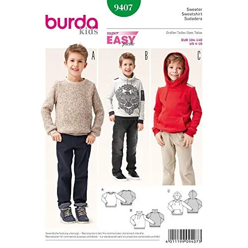 burda kids Sweater und Pulli und Hoody #9407 Gr. 104-140