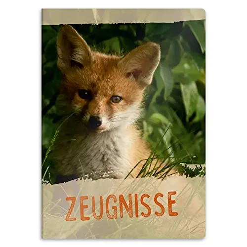itenga Zeugnismappe mit Motiv DIN A4 stabile Dokumentenmappe Sichtbuch für Zeugnisse - 20 stabile Hüllen - für Kinder Jugendliche Schüler Mädchen Jungen (Motiv Fuchs)