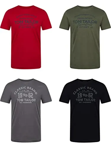 Tom Tailor Herren T-Shirt 4er Pack Regular Fit - Obsidian Schwarz M - Herren-Shirts: 4er Pack aus 100% Baumwolle, atmungsaktiv und pflegeleicht - ideal für Sommer und Freizeitaktivitäten.