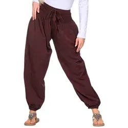 KUNST UND MAGIE Haremshose - Stoffhosen aus 100% Baumwolle, ideal für Yoga und Wellness, in schokobraun für einen lässigen Hippie-Look. Größe 38-42 (L/XL) bietet optimalen Komfort.
