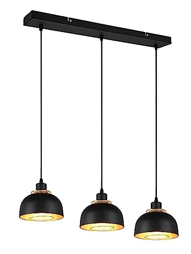 Reality Leuchten Pendelleuchte Punch R30813032, 3-flammig in Schwarz Matt/Gold - Moderne Pendelleuchte aus Metall in Schwarz matt und Gold, individuell höhenverstellbar bis 150 cm, ideal für stilvolle Akzente in Ihrem Wohnraum.