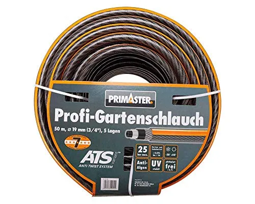 Primaster Gartenschlauch Profi 50 m Ø 19 mm (3/4 Zoll) - Gartenschlauch mit knotenfreier Handhabung, UV-stabil und umweltfreundlich, ideal für eine optimale Wasserzufuhr in Ihrem Garten.