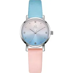 Alienwork MŠdchen Kinder-Uhr silber mit Lederarmband blau pink elegant