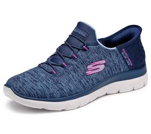 Skechers Women's Summits Dazzling Haze Sneaker, Navy - Damen-Sneaker mit Hands Free Slip-ins für müheloses Hineinschlüpfen und exklusivem Fersenkissen für optimalen Halt. Ideal für Komfort und Stil im Alltag.