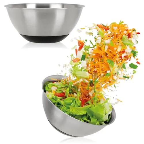 com-four® 2x Schüsseln aus Edelstahl - Salatschüsseln 1300 ml - Rührschüsseln im Doppelpack - Edelstahlschüsseln zum Backen und Servieren - Futterschalen (2 Stück - Ø 19cm)