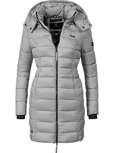 Produktbild MARIKOO Damen langer Wintermantel mit abnehmbarer Kapuze, Grau, Gr. XL