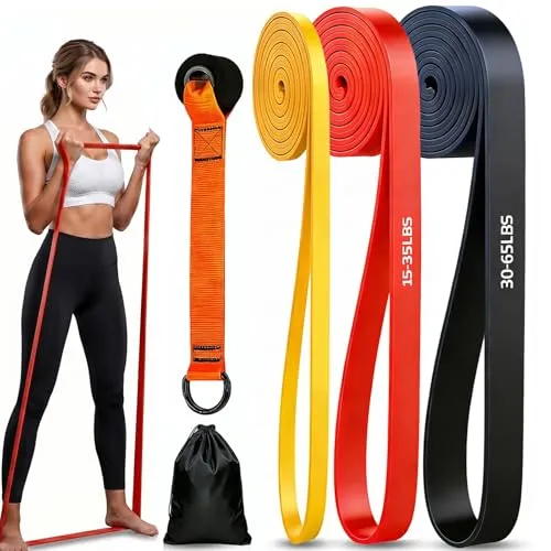 Widerstandsbänder 3er Set mit Türanker, Fitnessbänder aus geruchsneutralem TPE, 4.5mm Robuste Resistance Bands Set für Yoga, Pilates & Mobilität, Fitnessband für Anfänger Inklusive Aufbewahrungsbeutel