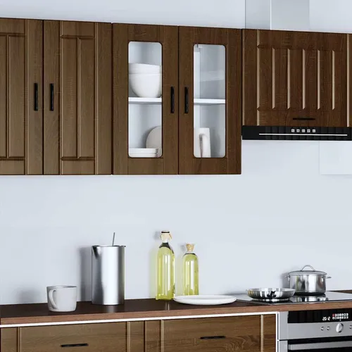 vidaXL Küchen-Hängeschrank Porto Braun Eichen-Optik - Küchenhängeschrank mit Glastüren, optimaler Stauraum und elegantes Design für mehr Ordnung in deiner Küche.