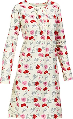 Erwin Müller Damen-Shorty Schlafanzug - Nachthemden für Damen, aus 100% Baumwolle für hohen Tragekomfort, mit femininen Mohnblumen und Rundhalsausschnitt für einen charmanten Look.